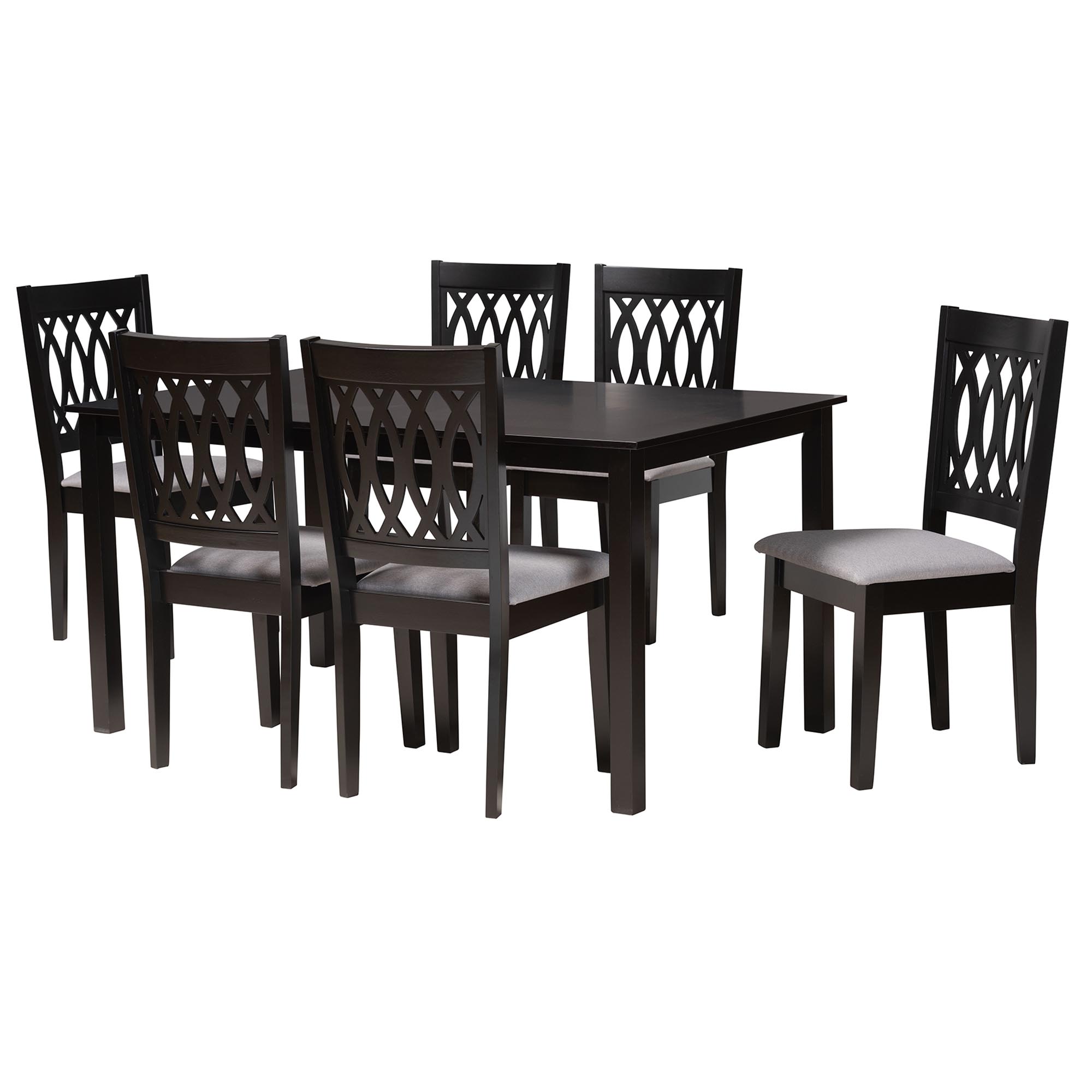 Baxton Studio Florencia Modern Grey Fabric and Espresso Brown Finished Wood 7-Piece Dining Set